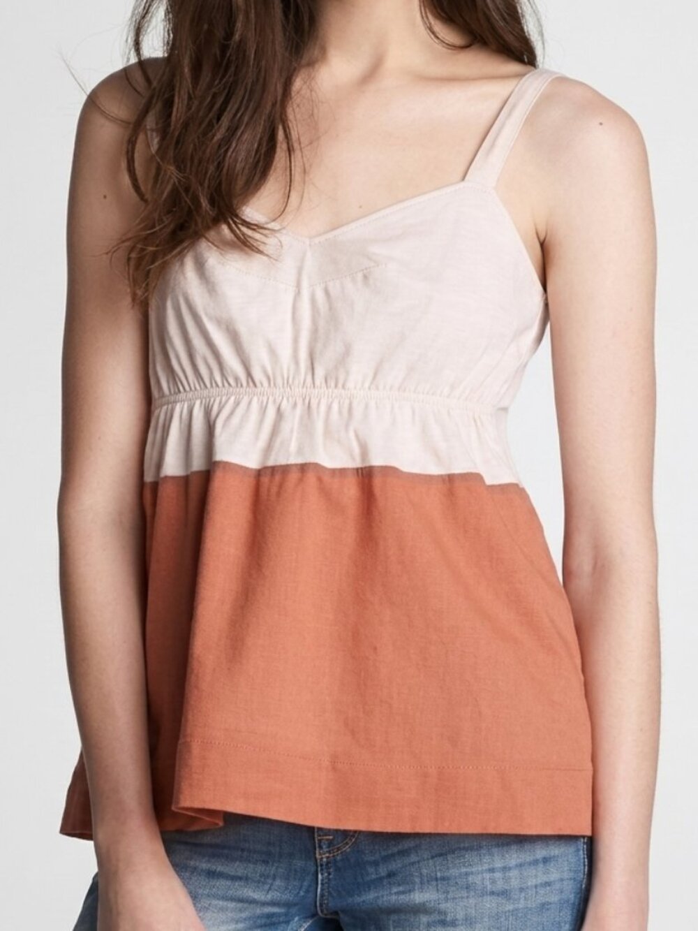 J. CREW Katie Colorblock Camisole Cream Beige Orange Cotton Babydoll Tank Blouse